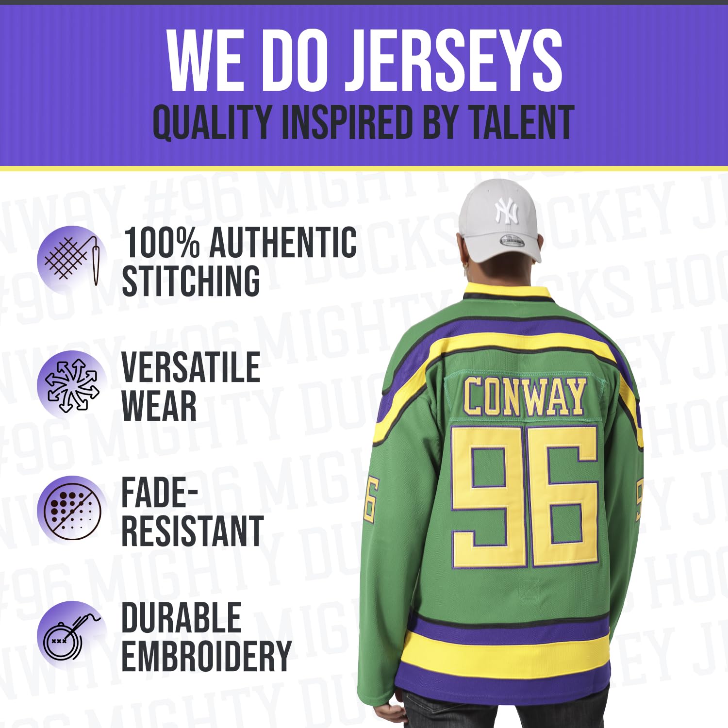 Charlie Conway #96 Mighty Ducks Jersey - Movie Eishockey Shirt, 90er Jahre Throwback, genähte Buchstaben, atmungsaktiver Stoff, S-5XL