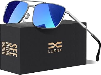 Luenx Polarized Rectangular Aviator Sunglasses Men Women UV400 Driving