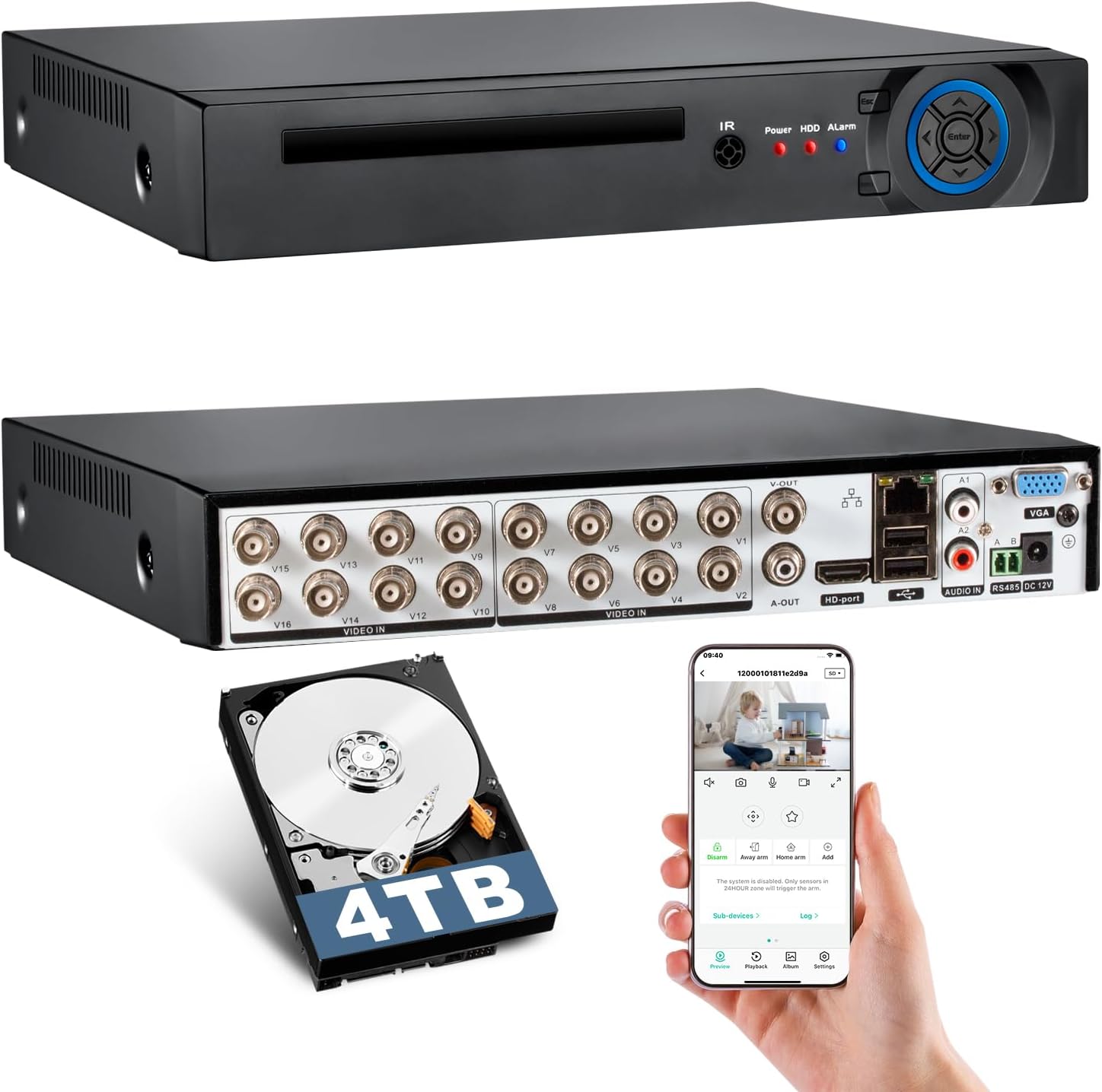 KERUI 16 Channel Security Recorder DVR for Security Camera, 16CH Surveillance Video Recorder,5MP Hybrid 5-in-1 Camera DVR AHD/TVI/CVI/CVBS/XVI with Human Detection,24/7 Recording(with 4TB HDD)