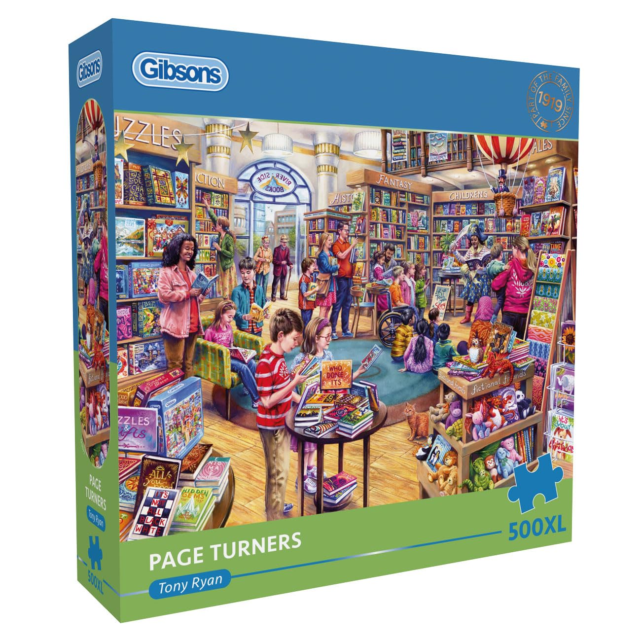 Gibsons Page Turners 500XL Jigsaw Puzzle for Adults – Extra Large Pieces – Delightful Bookshop Artwork by Tony Ryan – Sustainable Paper Packaging, Premium Quality Puzzle – Great Gift Idea