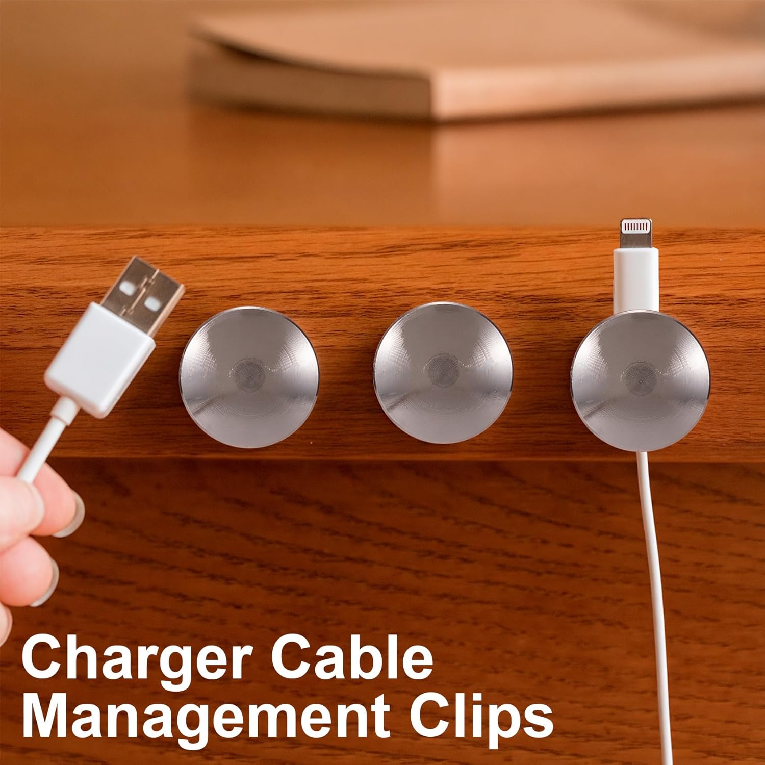 2pcs Self-Adhesive Cable Anchors for Desk, Aluminum Phone Cord Holder Clips, Adjustable Round Cable Organizers for Desk Nightstand Walls- Black