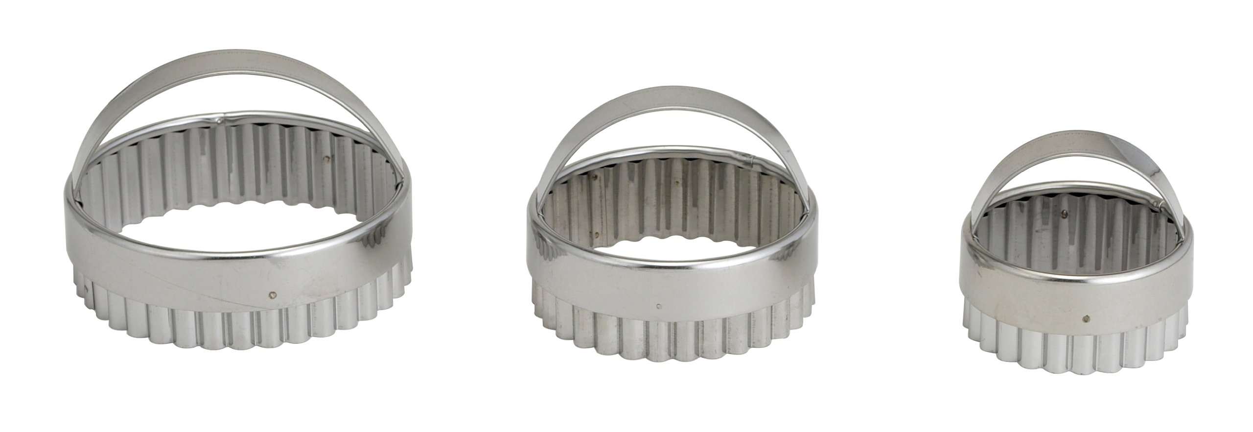 Crinkle Cookie and Fondant Cutters, Stainless Steel, 3-Piece Graduated Round Set with Handles