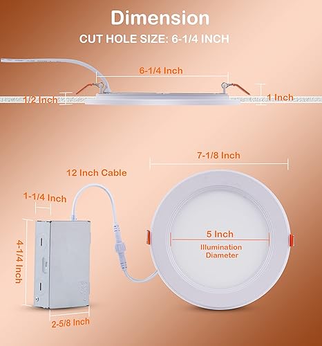 Miniatura 2 de CLOUDY BAY Paquete de 6 Lámpara de techo empotrable LED 5CCT de 6 pulgadas con luz nocturna, 2700 K3000 K3500 K4000 K5000 K seleccionable,