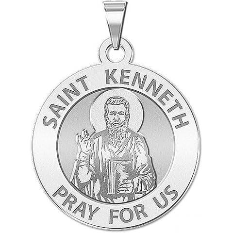PicturesOnGold.com Saint Kenneth Religious Medal - Sterling Silver and 10K or 14k Gold - Round Pendants Protection Jewelry Christian Gifts for Men & Women