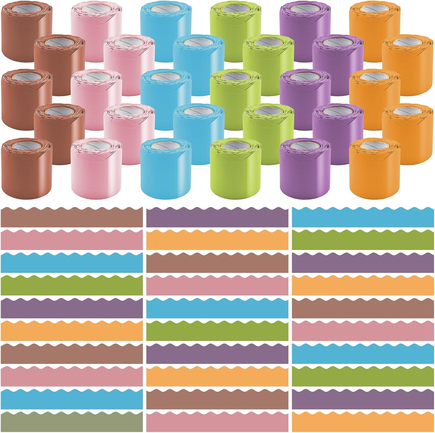 30 Rolls 984 Ft Bulletin Board Borders - Boho Scalloped Border for Bulletin Board Trim - Neutral Teacher Borders Decorations for Classroom, School, Poster, Home, Office Decor