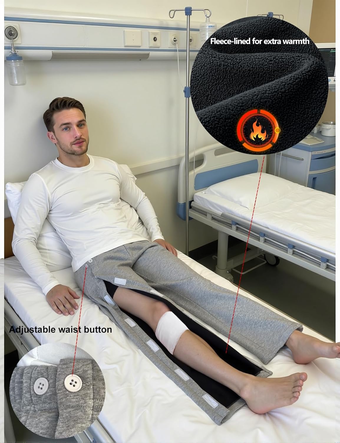 Post Surgery Pants for Men Open Bottom Easy Side Tear Away Pants for Men Sweatpants Loose Fit Post Surgery Pant