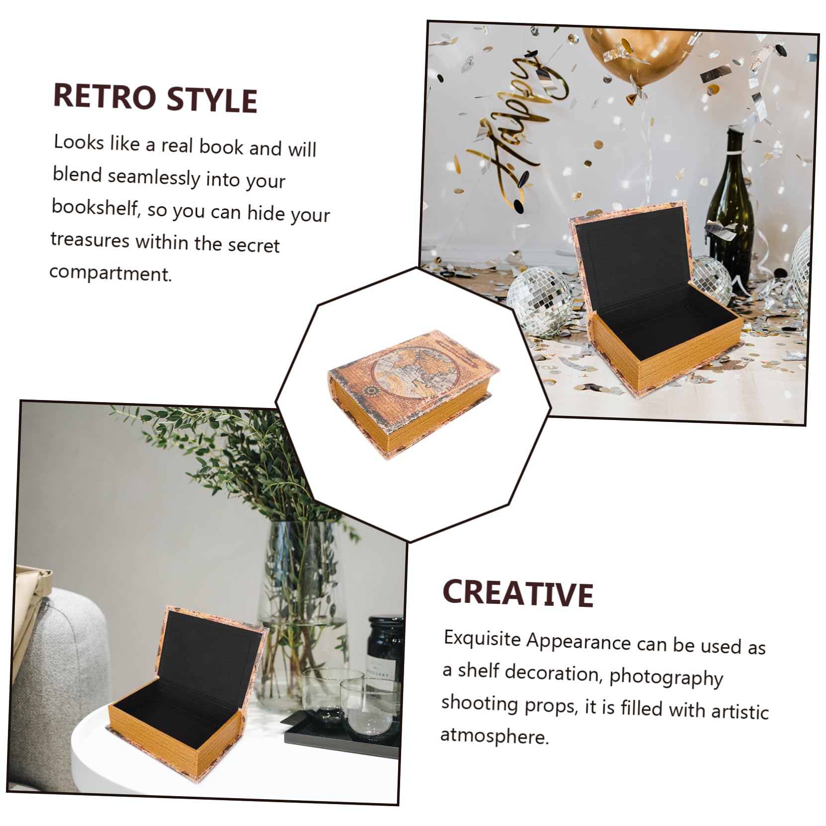TOYANDONA Caja Decorativa de Madera Retro Forma de Libro Falso Caja de Almacenamiento con Tapa Abatible Diseño Creativo para Decoración de Escritorio y Hogar Mediano