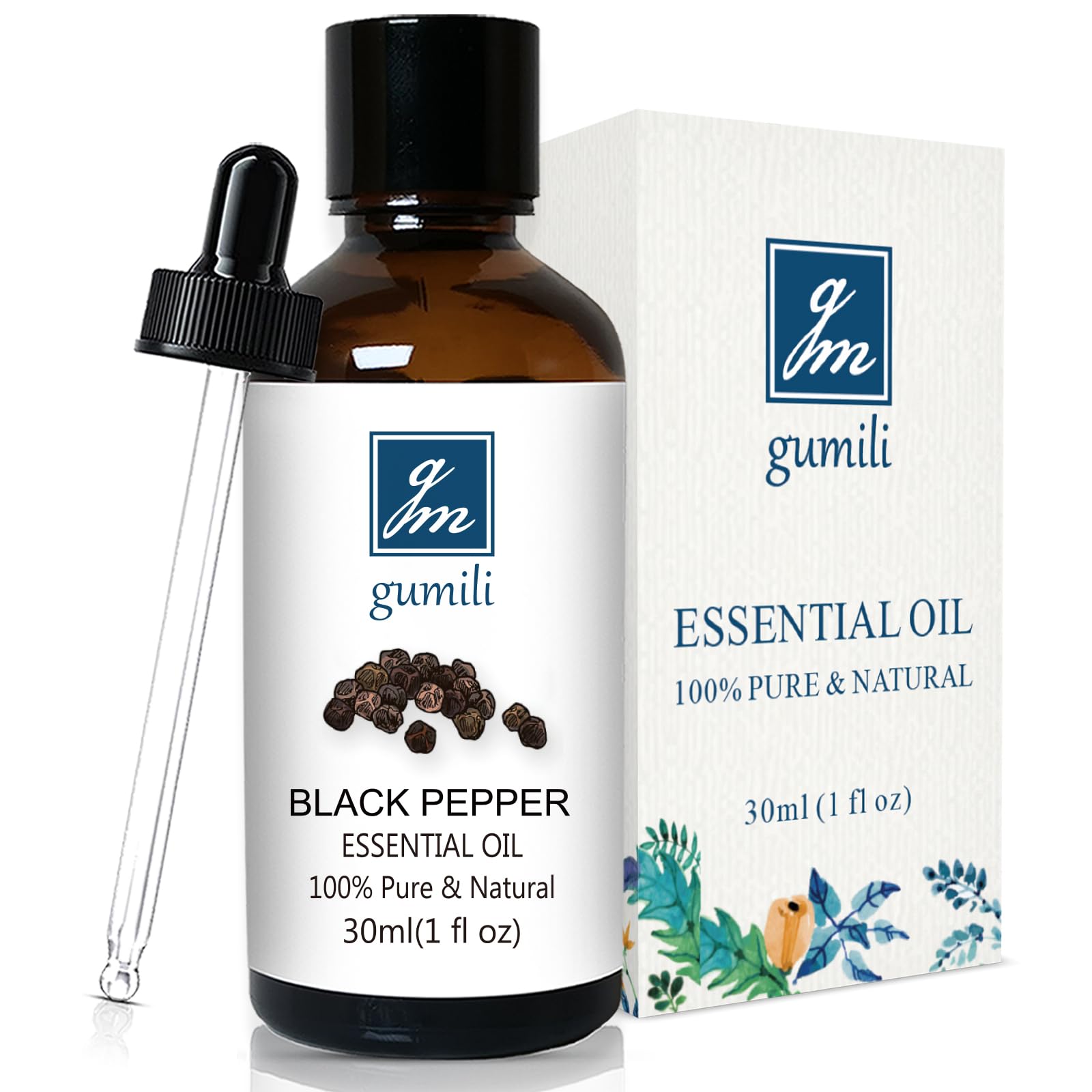 GM Gumili Black Pepper Essential Oil for Diffuser, Massage, 1 Oz