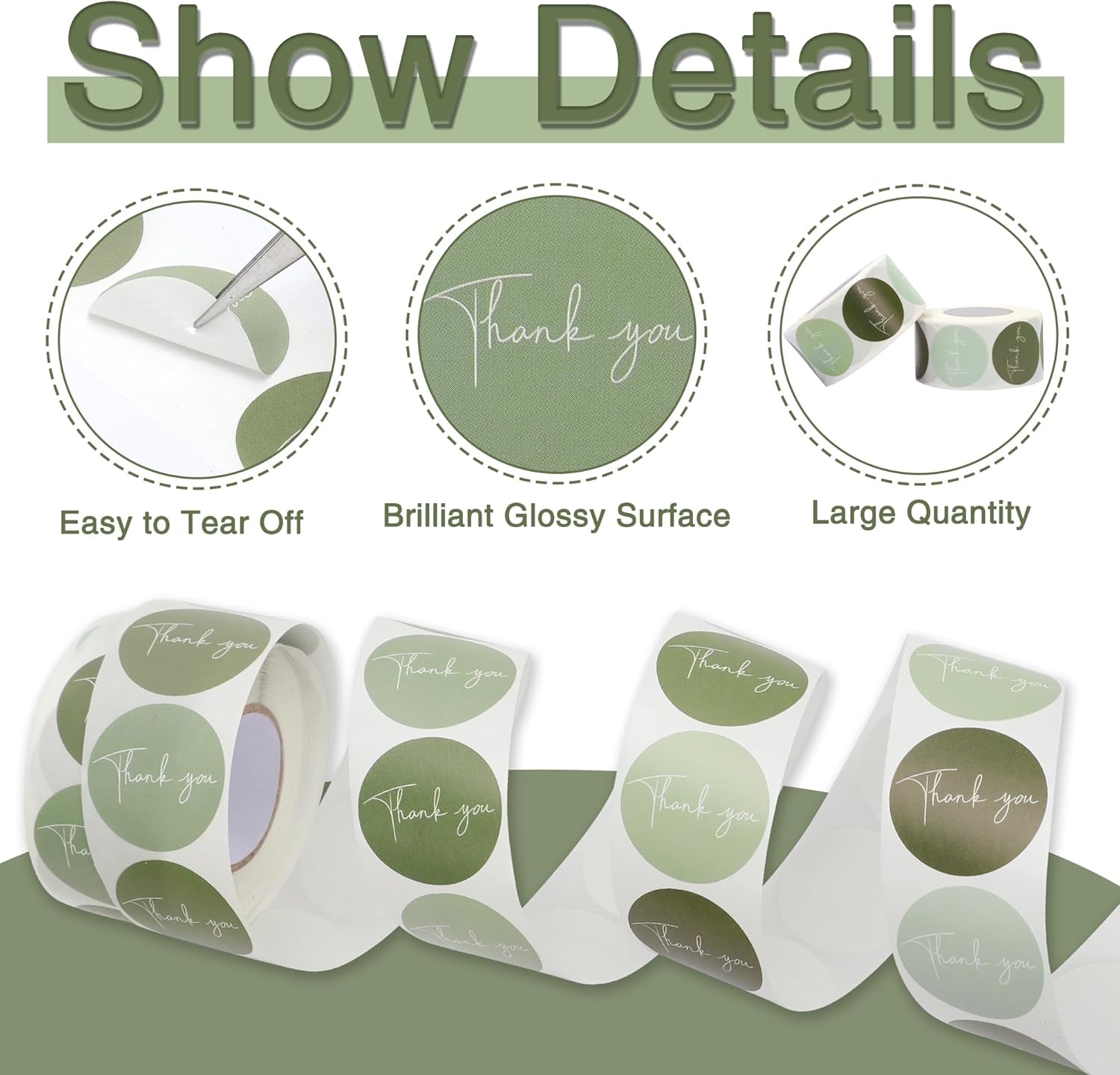1000Pcs Thank You Stickers Label Roll 6 Colors Small Business Sticker Seal Sticker for Packaging Paper Decal Decor Box Gift Sealing Label Stickers for Bottle Canning Wraps (Sage Green) - Image 3