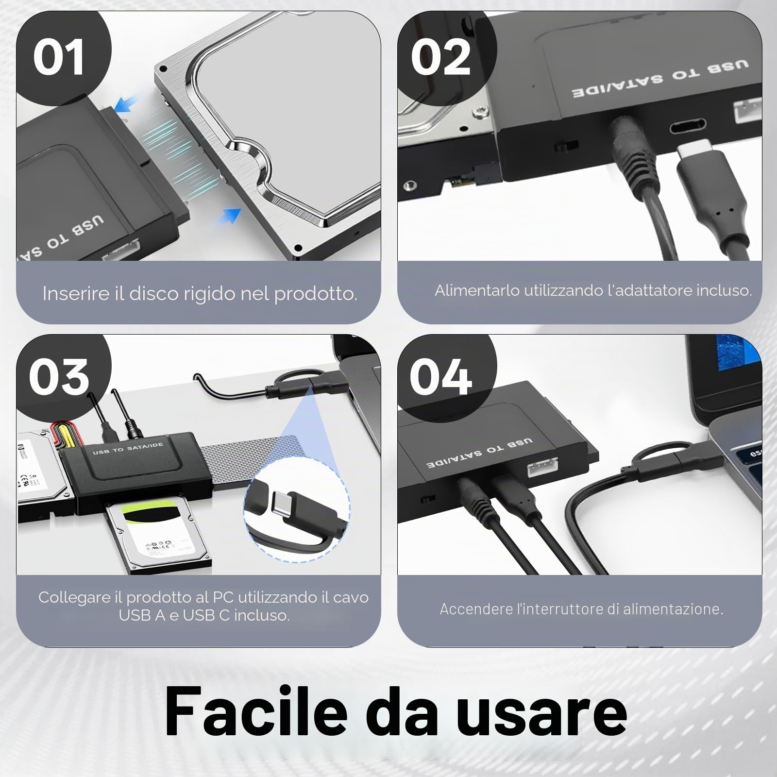 6Gbps Adattatore USB3.1 IDE e SATA, USB3.1 a SATA IDE Adattatore per Disco Rigido ConvertitoreSATA&IDEper Unità HDD o SSD da 2,5 e 3,5 Pollici,Compatibile Windows10/8/7/XP/Vista/MacOS/Linux