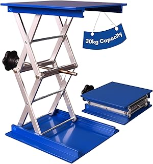 Labsales Heavy Duty Lab Jack stand, Stainless Steel Scissor Lift for laboratory Instruments & Reagent Bottles, Low Profile, Adjustable Height, Capacity Up To 60kg, Multiple Sizes (100mm x 100mm 30kg)