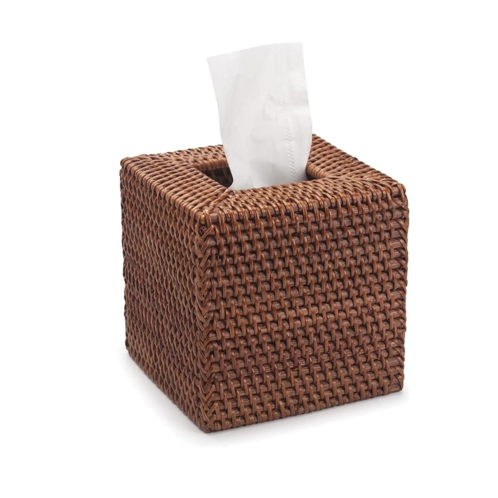 1 pcs 14X14CM Retro Creative Natural Rattan Home Decoration Cube Tissue Storage Box For Home(Dark Brown)