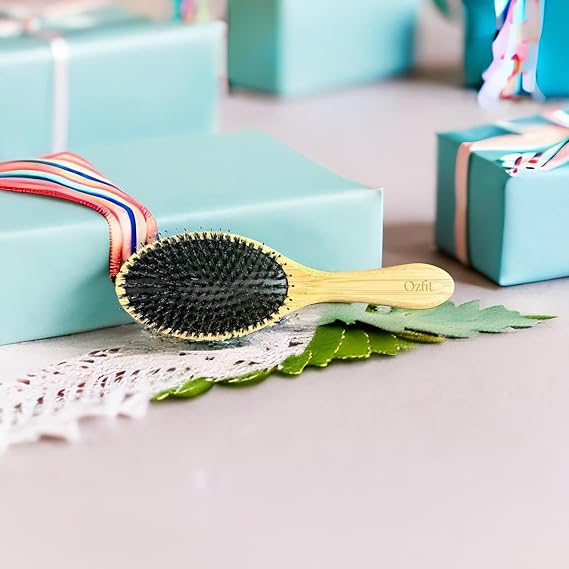 Round Hair Brush - Boar & Nylon Bristles for Women, Men & Kids - Smoothing, Massaging & Detangling Wet/Dry Hair - Enhances Shine & Health