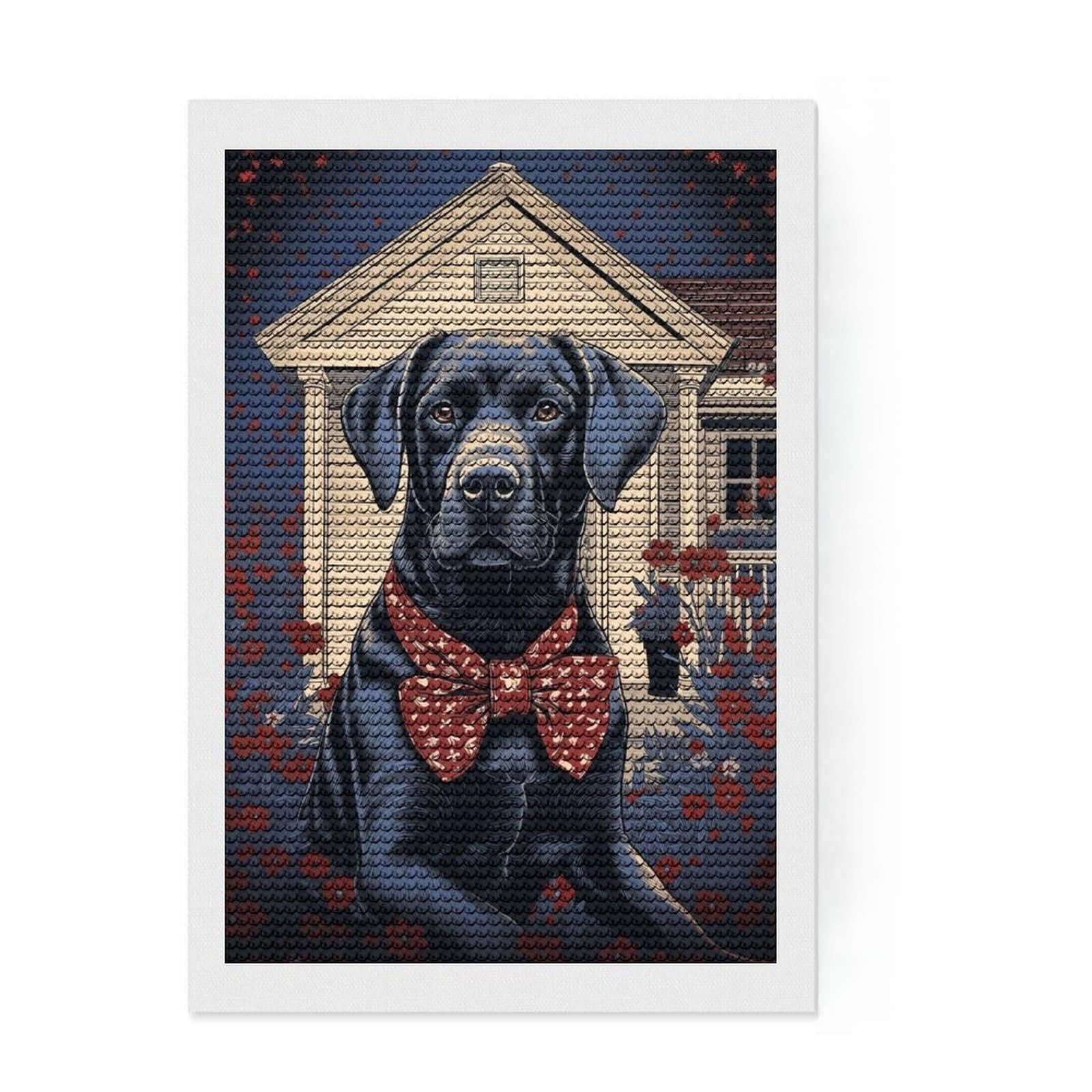Junmoney Black Labrador Diamond Painting Kit 8"x12", Printed Canvas, Neat Printed Canvas, Farmhouse Decor, Christmas Gift, Adhesive Canvas