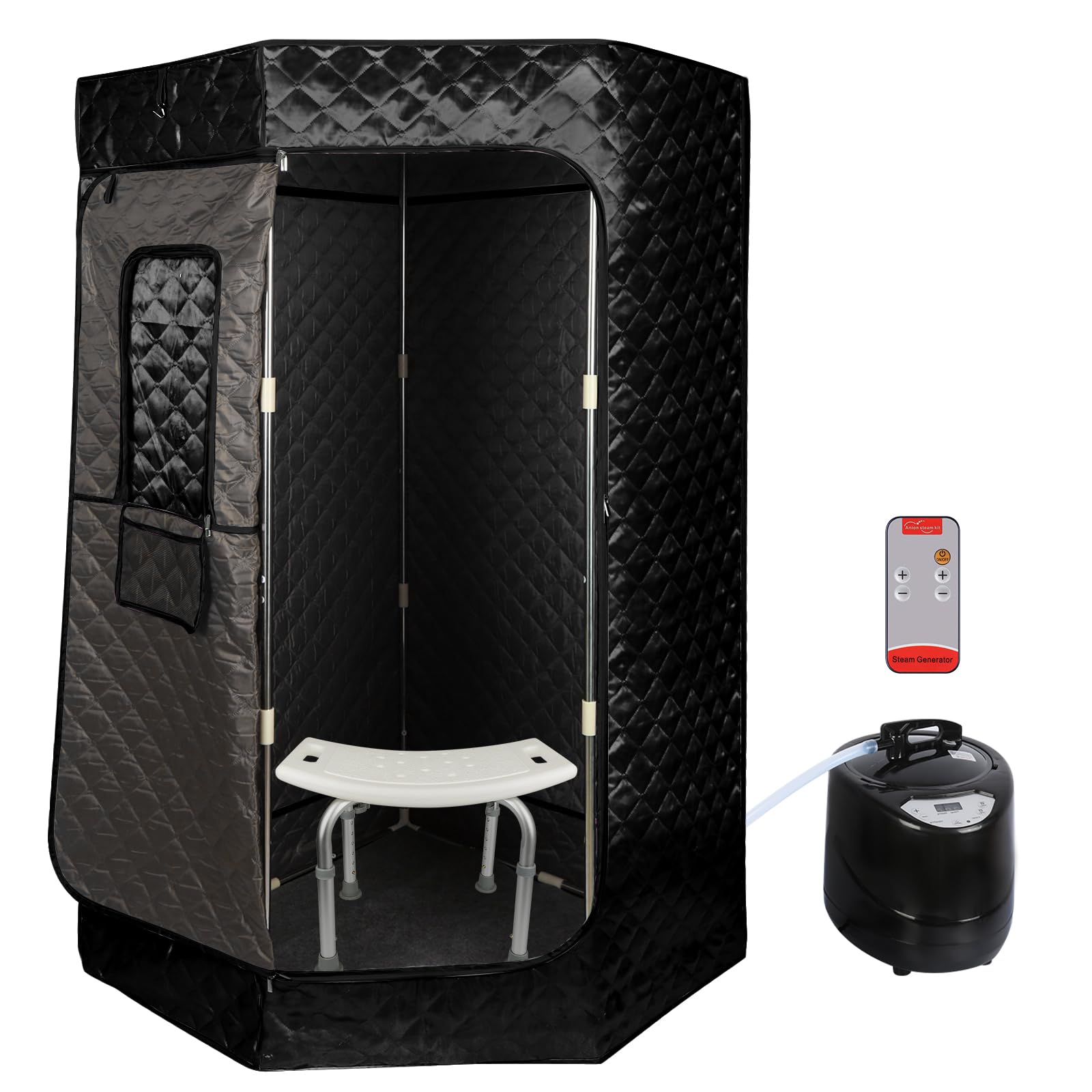 Sauna a Vapore Portatile, Cabina Domestica per SPA, 9 Temperature Regolabili, 0-99 Minuti, Telecomando,per Interna Esterno, Pressoterapia Iinfodrenaggio,90 * 90 * 180 cm (3L) (Nero)