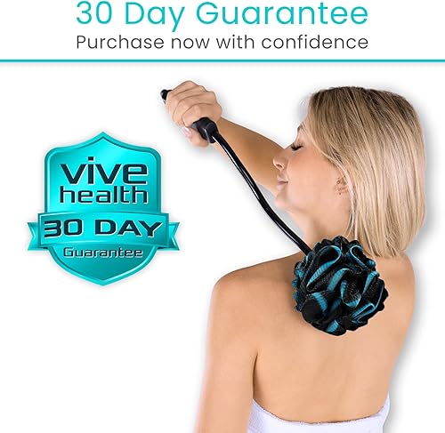 Miniatura 9 de Vive Cepillo de lufa flexible con mango largo, limpiador de lufa extendido, palo de ducha con esponja para exfoliar la piel, esponja de baño para