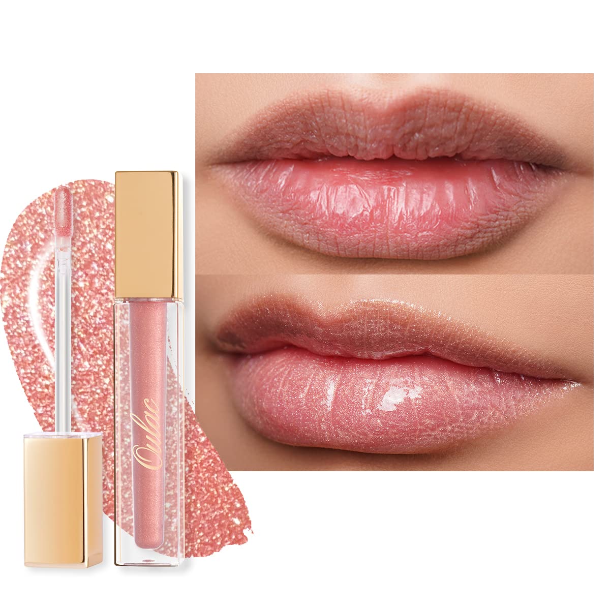 OulacSheer Pink Glitter Lip Gloss with Mirror Finish Moisturizing & Reduce Fine Lines Lip Oil Refuse Chapped Lips Non Sticky Lip Gloss for Girls Women, 4.5ml/0.15fl.oz,One Lucky Girl(C03)