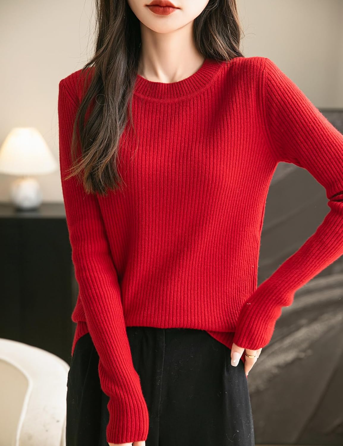 Chanyarn Women's 100% Merino Wool Sweater 2025 Fall Winter Crew Neck Long Sleeve Warm Soft Ribbed Knit Pullover Sweater