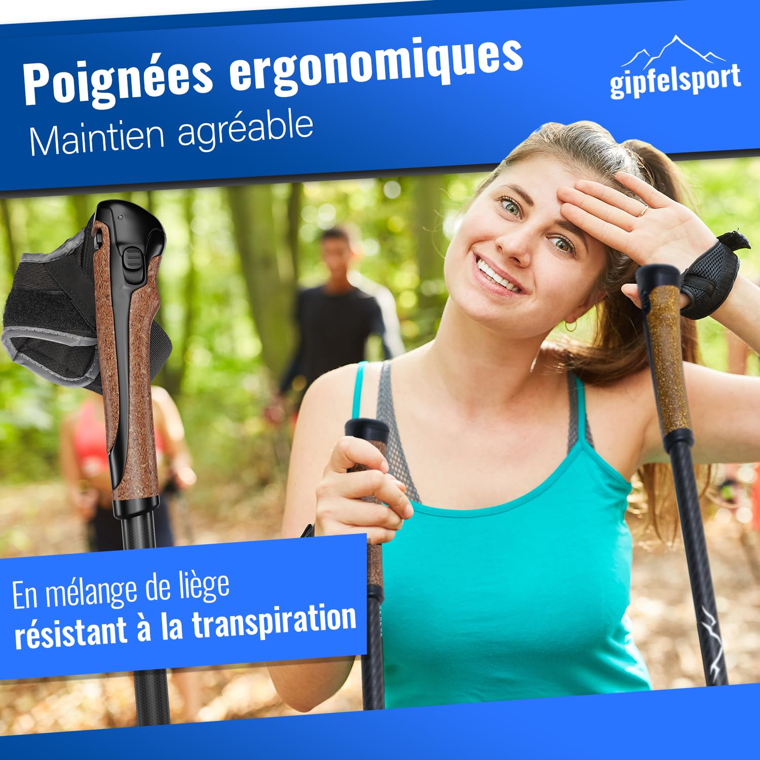gipfelsport Bâtons de marche nordique en carbone et aluminium – Bâtons de marche télescopiques réglables | Bâtons de marche nordique pour homme et femme | Bâtons de marche réglables de 77 cm à 120 cm