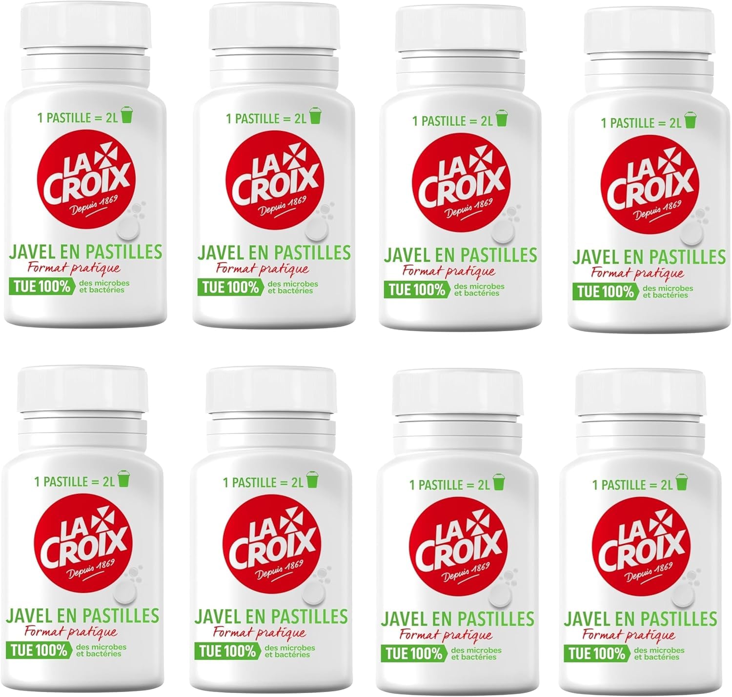 Javel en pastilles La Croix - Boîte de 40 Pastilles - Lot de 8 - Vendu Par Lot - 320 Pastilles