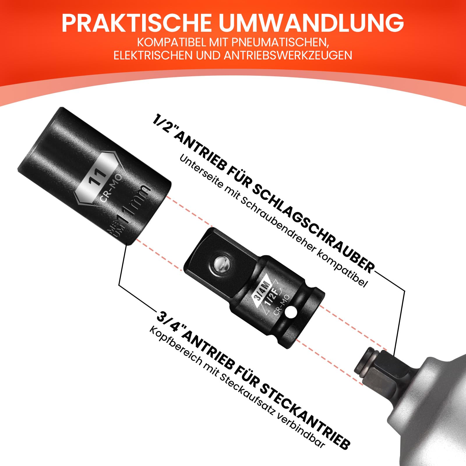 2-tlg. Stecknuss Adapter Set, 3/4 zoll auf 1/2 zoll, 1/2 zoll auf 3/4 zoll Schlagadapter, Chrom-Molybdän-Stahl, Kraft-Adapter für Ratschen & Steckschlüssel