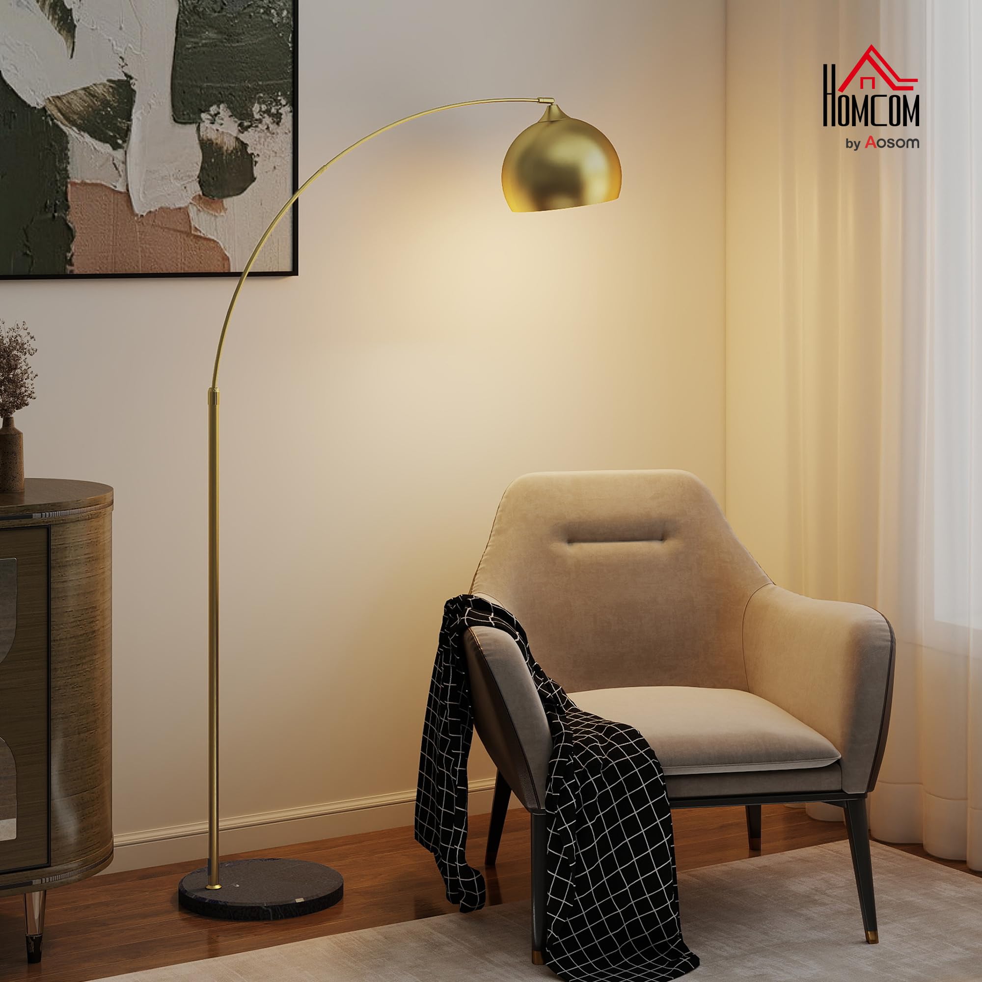 HOMCOM Lampada da Terra ad Arco Moderna Asta Regolabile in Altezza, Oro