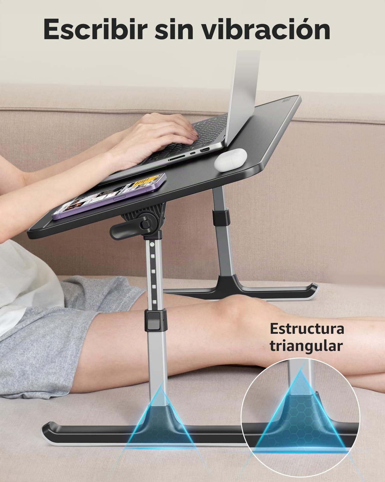 Mesa de Cama, SAIJI Lapdesk, ángulo de Altura Ajustable, Plegable, hasta 17in portátil, Cama, sofá, Tabla (Negro, 52 * 30cm)