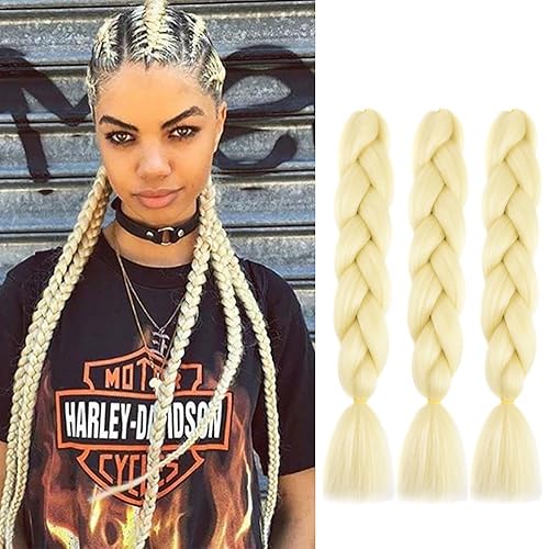 Cabello trenzado rubio, cabello para trenzar de 24 pulgadas, 3.53 ozpieza, 3 piezas de extensiones de cabello trenzado jumbo de fibra de alta