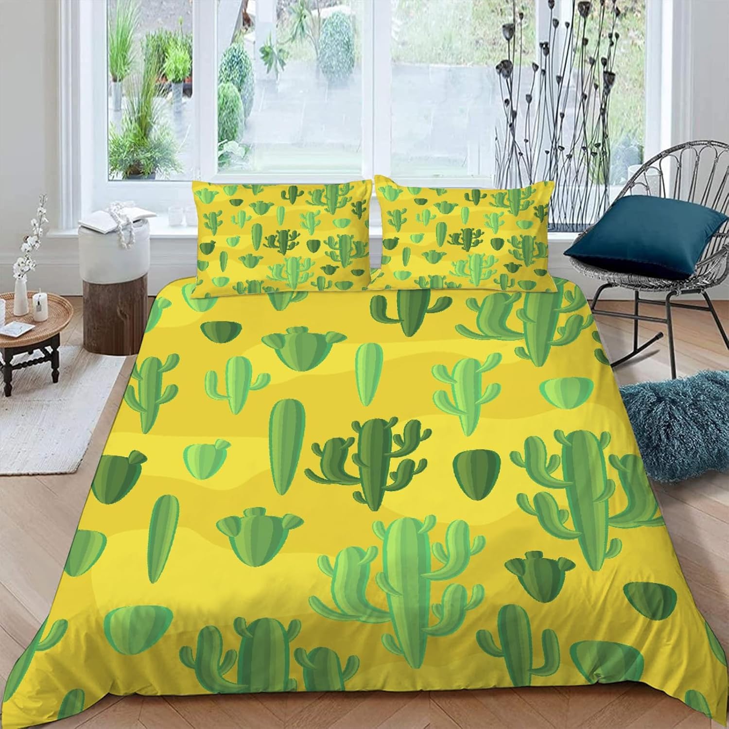 Housse de couette 240 x 220 cactus pour transformer votre chambre en oasis de plantes vertes 3D