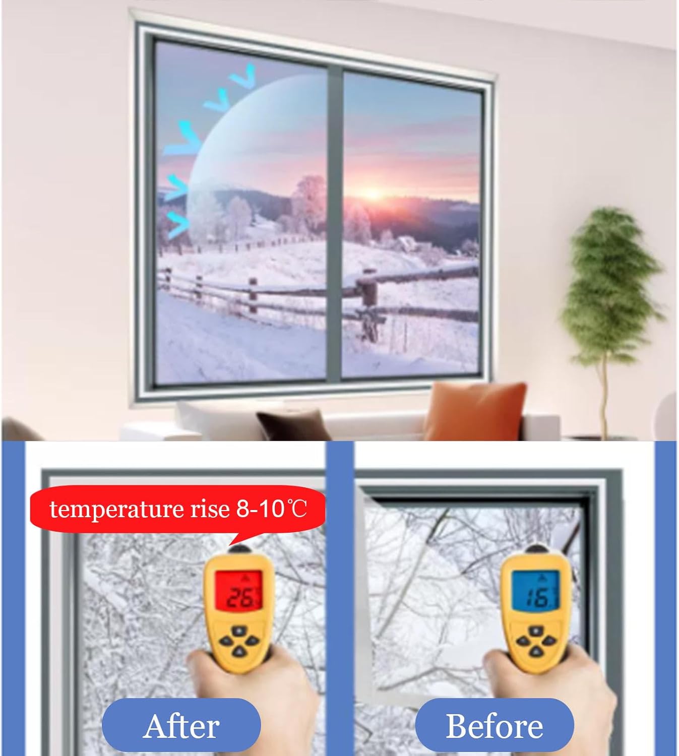 Weatherproofing Window Insulation Kit, Window Cold Protection Film, Window Insulation Film, Clear Film, Thermal Window Film, Windproof Secondary Glazing Film,WxH-130x200cm/51 * 79in
