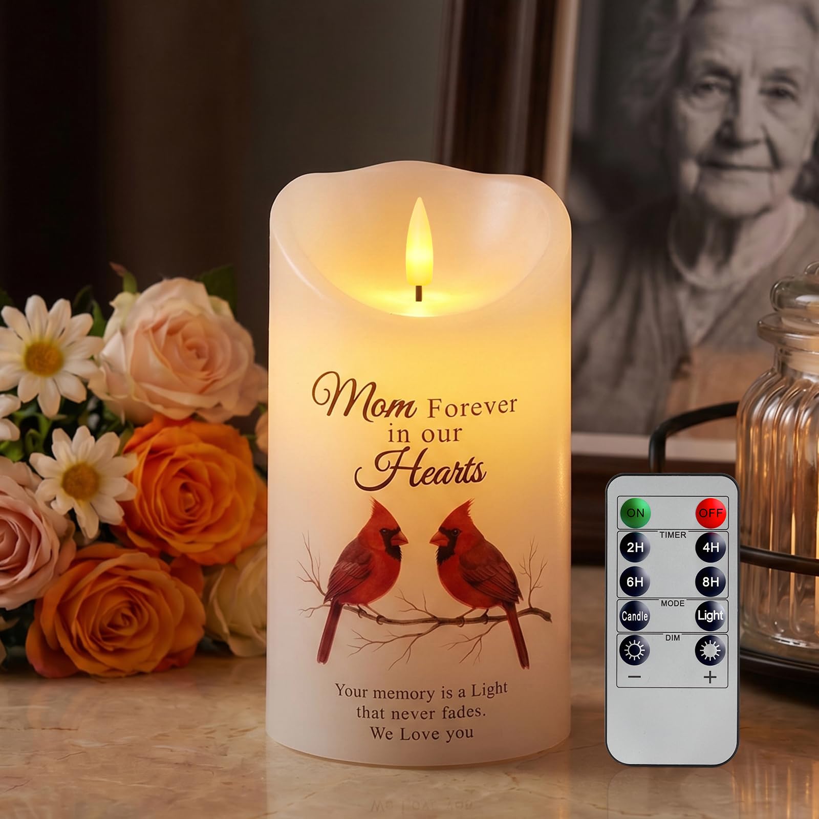 Homemory Cardinal Memorial Candle Sympathy Gifts for Loss of Loved One, Mom