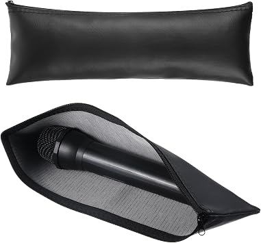 2 Pack Microphone Bags 11.8"x4.72" Black Zipper Pouch Fits for Wired, Wireless Microphone Storage Bag Zipper Pouch Shockproof Vocal Mic Protector Mic Accessories Storage Bag, Easy Carry