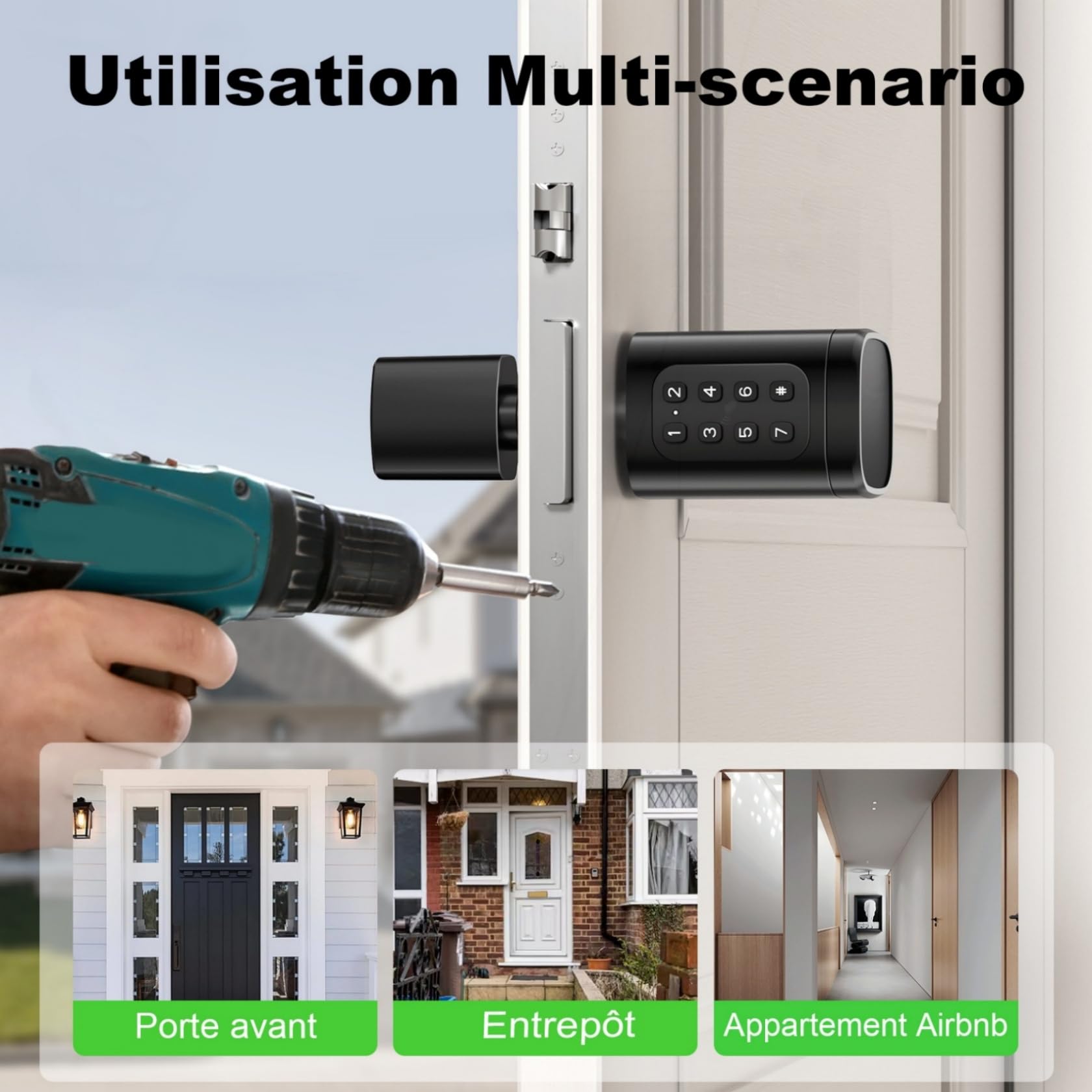 Serrure Connectée, Serrure Biométrique avec Cylindre à Code, Compatible avec Les cylindres de 60 à 90 mm(30/30,45/45), utilisable avec Bluetooth, App, Empreinte Digitale et clé pour Ouvrir Le verrou