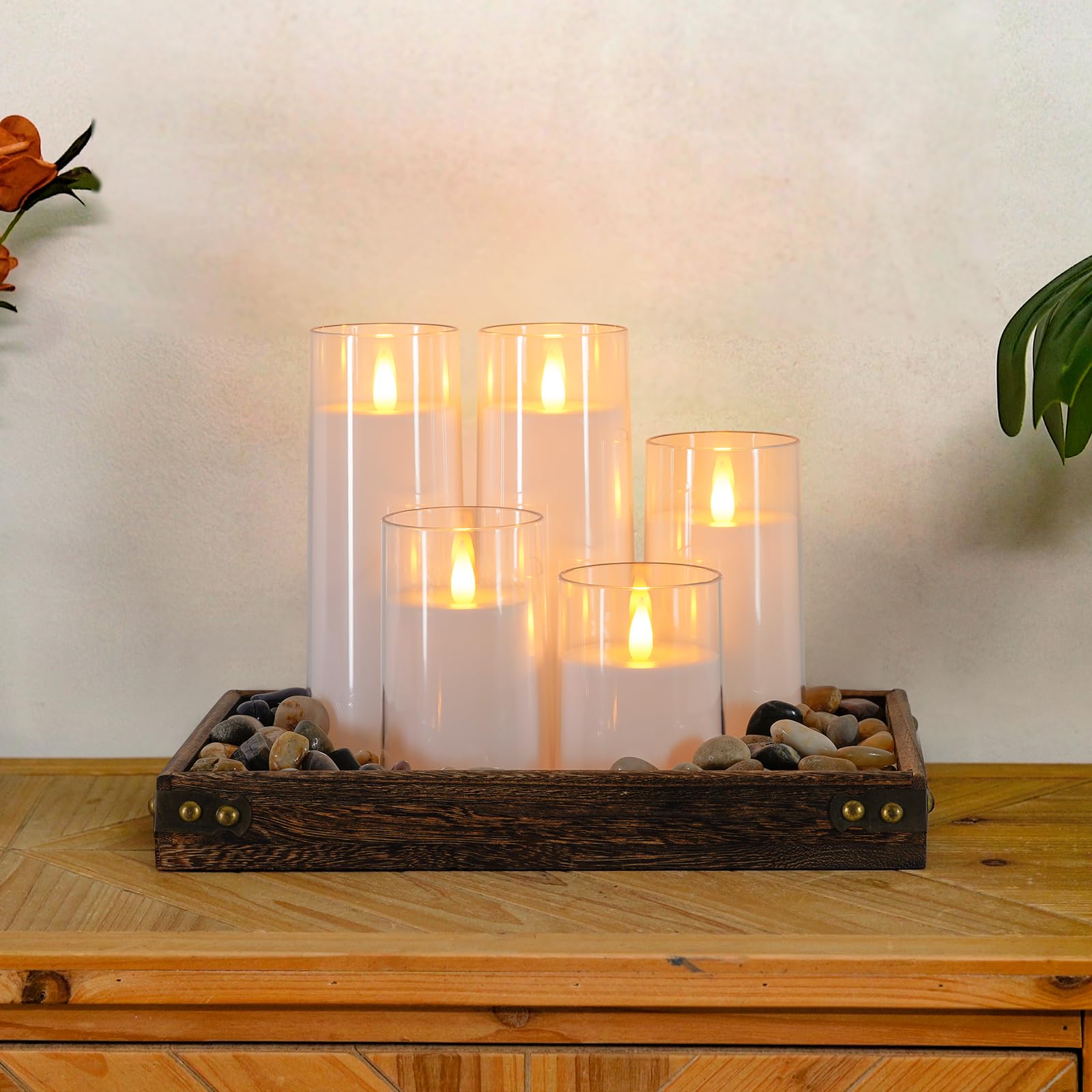 Homemory Candele realistiche tremolanti a batteria, finte candele elettriche a LED con telecomando e timer, candele senza fiamma per la casa, decorazione natalizia, bianco, set di 5