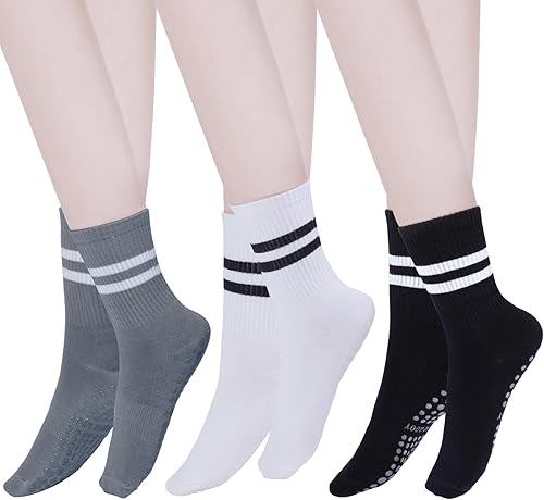 3 pares de calcetines de agarre para pilates, calcetines de yoga con agarres, calcetines antideslizantes para mujer, calcetines antideslizantes para