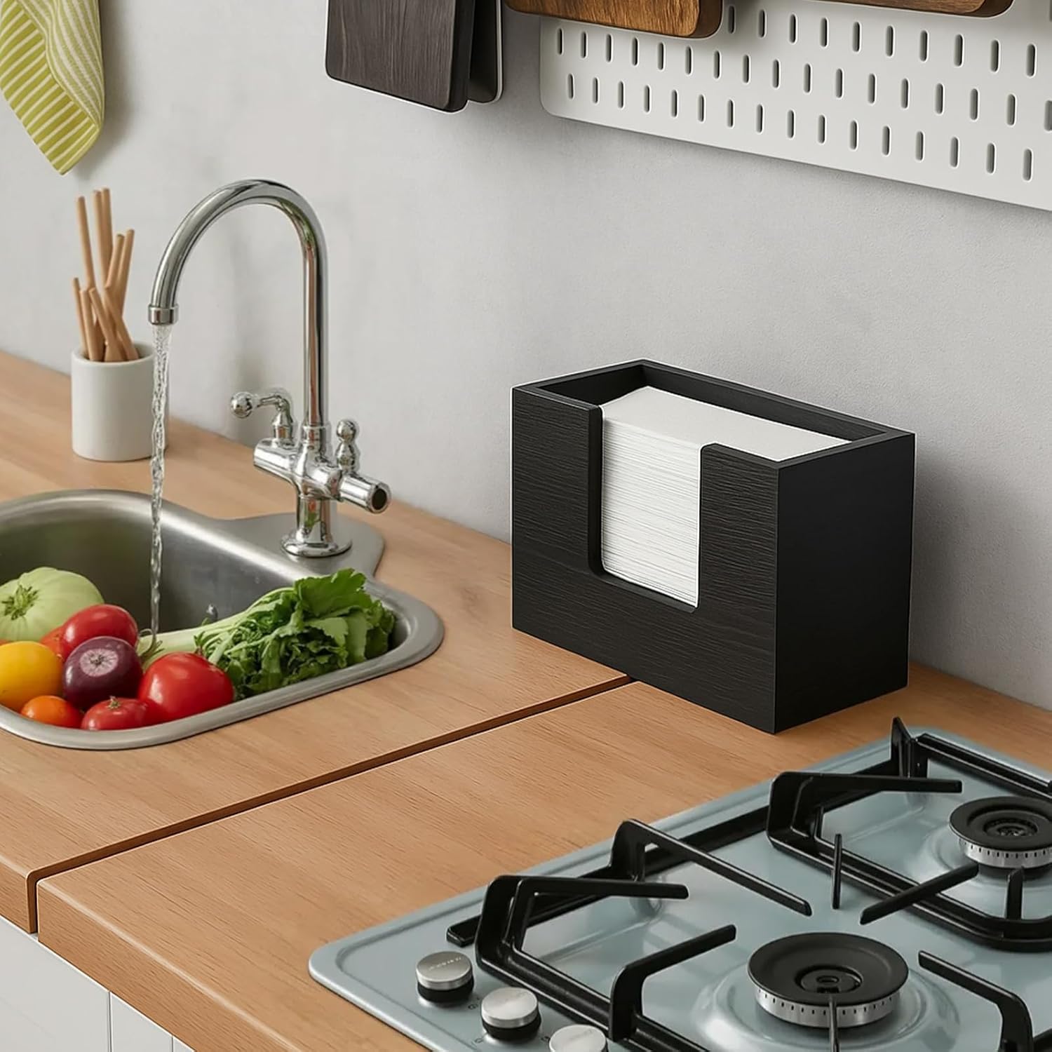 2 Pack Paper Towel Dispenser Black Napkin Dispenser Countertop Wooden Bathroom Paper Towel Holder Multifold C-Fold Z-Fold Trifold Hand Dispensers for Kitchen Toilet Tabletop Car Office Restaurant - Image 6