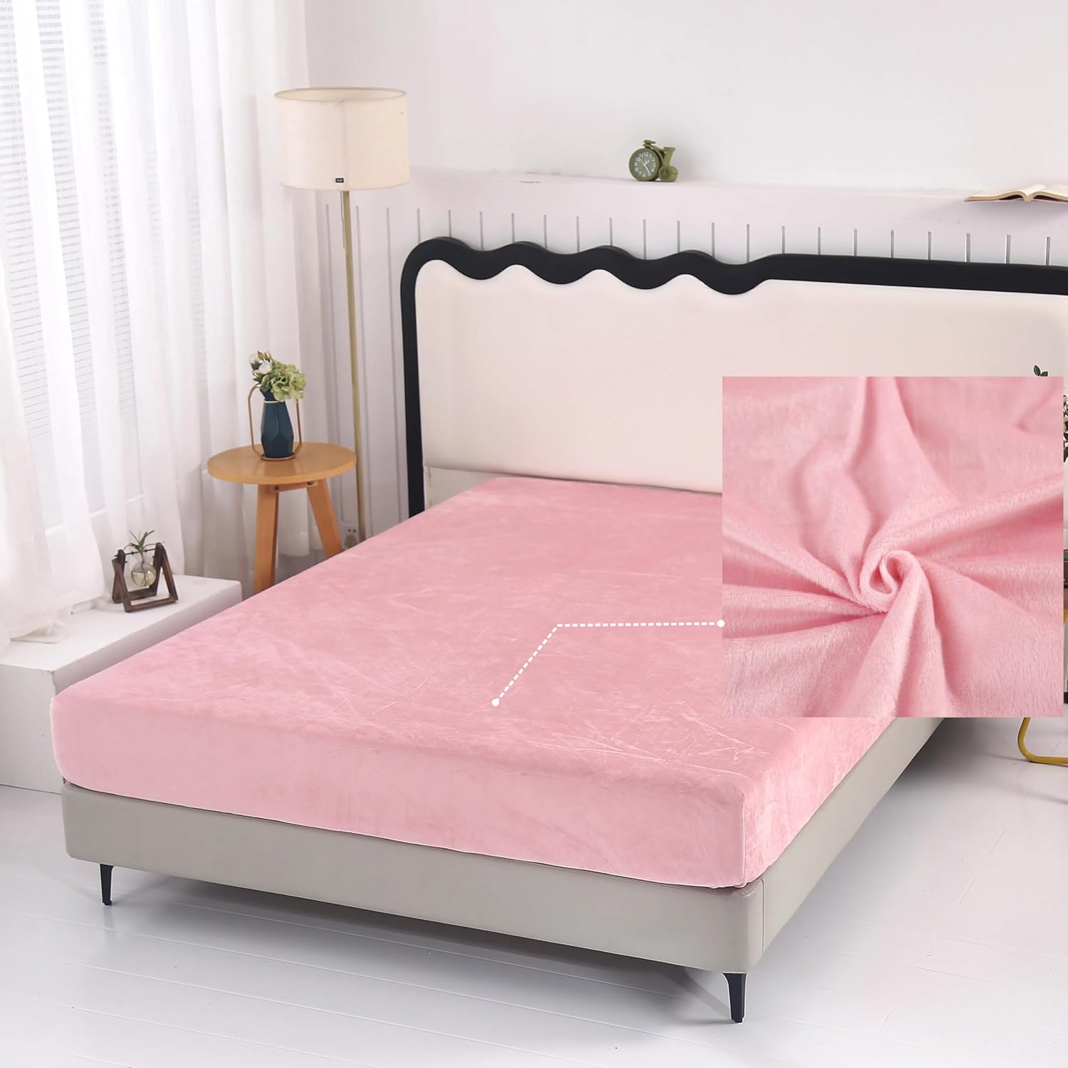 SDY Fleece Fitted Sheet only Queen Size with Deep Pocket 15.7”，No Pilling Fluffy Beige Queen Bottom Sheet Fit Mattress Up to 14”-16”,Wrinkle Free, Breathable for Warm Winter