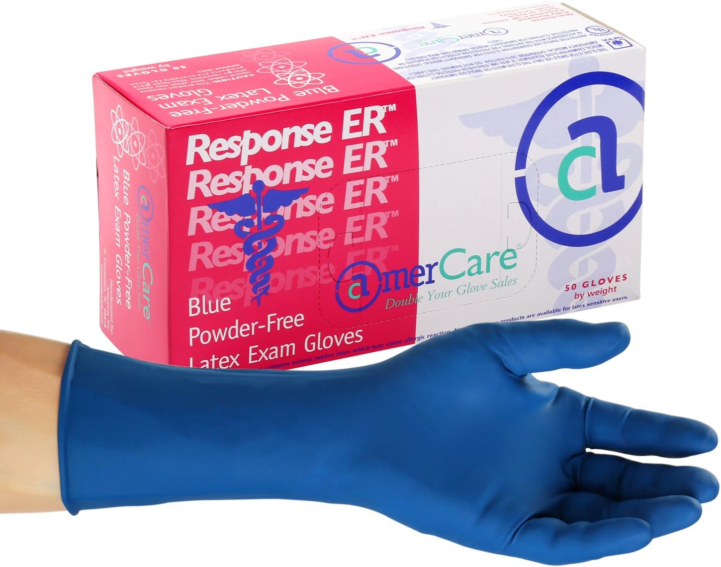 AmerCare Response ER Powder Free Latex Exam Gloves for Medical Professionals, Large, Case of 500