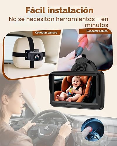 Miniatura 3 de Rohent Cámara de coche para bebé HD 1080P - Monitor infantil orientado hacia atrás con visión nocturna Cámara de coche para bebé Lente gran angular