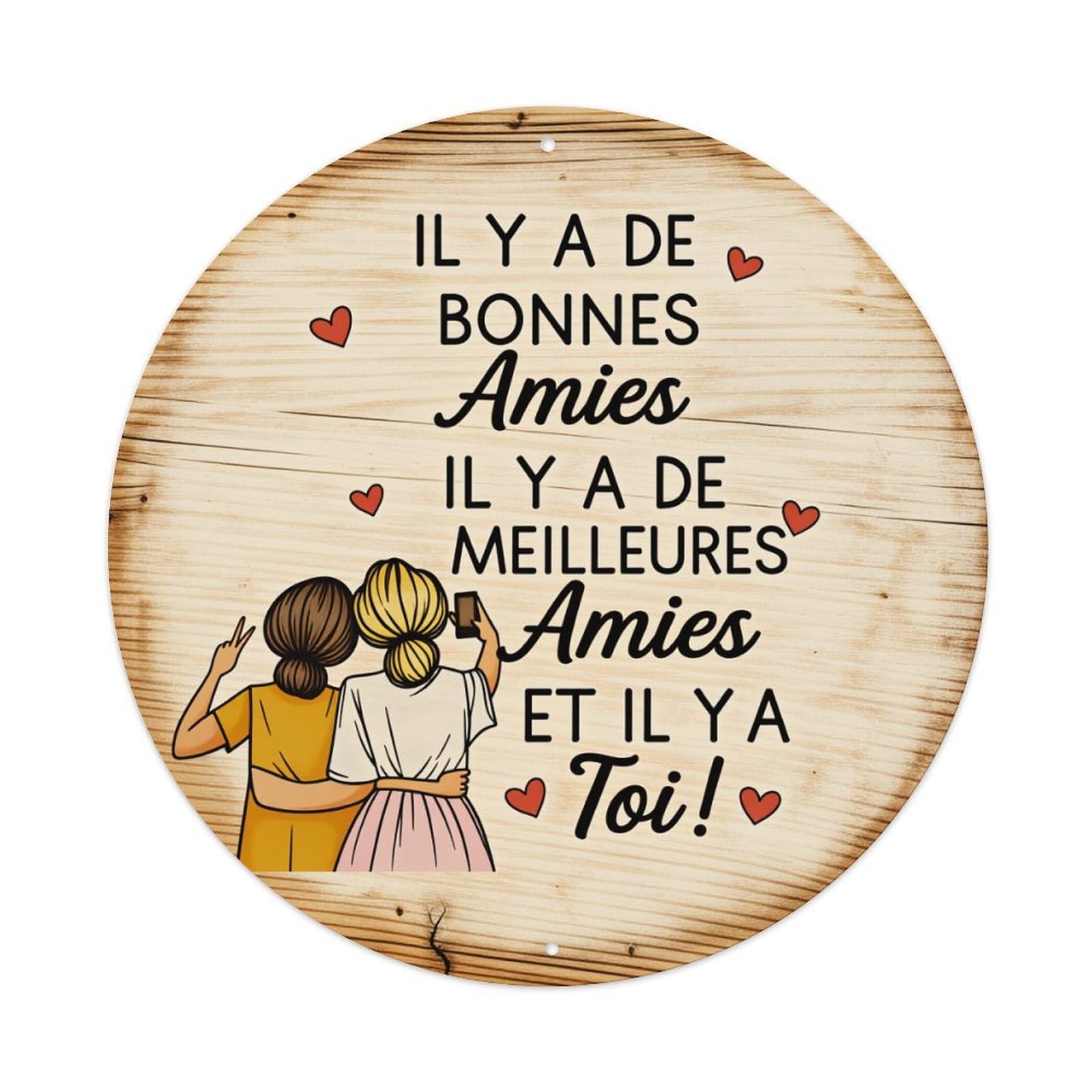 Friendship Love Heart Wood Pattern Round Tin Sign Vintage Style Metal Sign Home Bar Garden Wall Plaque Decor Metal Poster 8x8 Inch