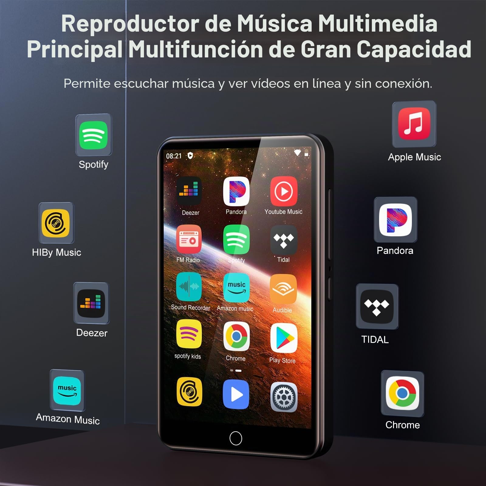 Reproductor MP3 de 80GB Bluetooth y WiFi, Reproductor MP3 de 4 Pulgadas con Pantalla táctil HD, Spotify con Altavoz, Reproductor de música Diofox Android MP3 MP4 para niños, Audible, Amazon Music