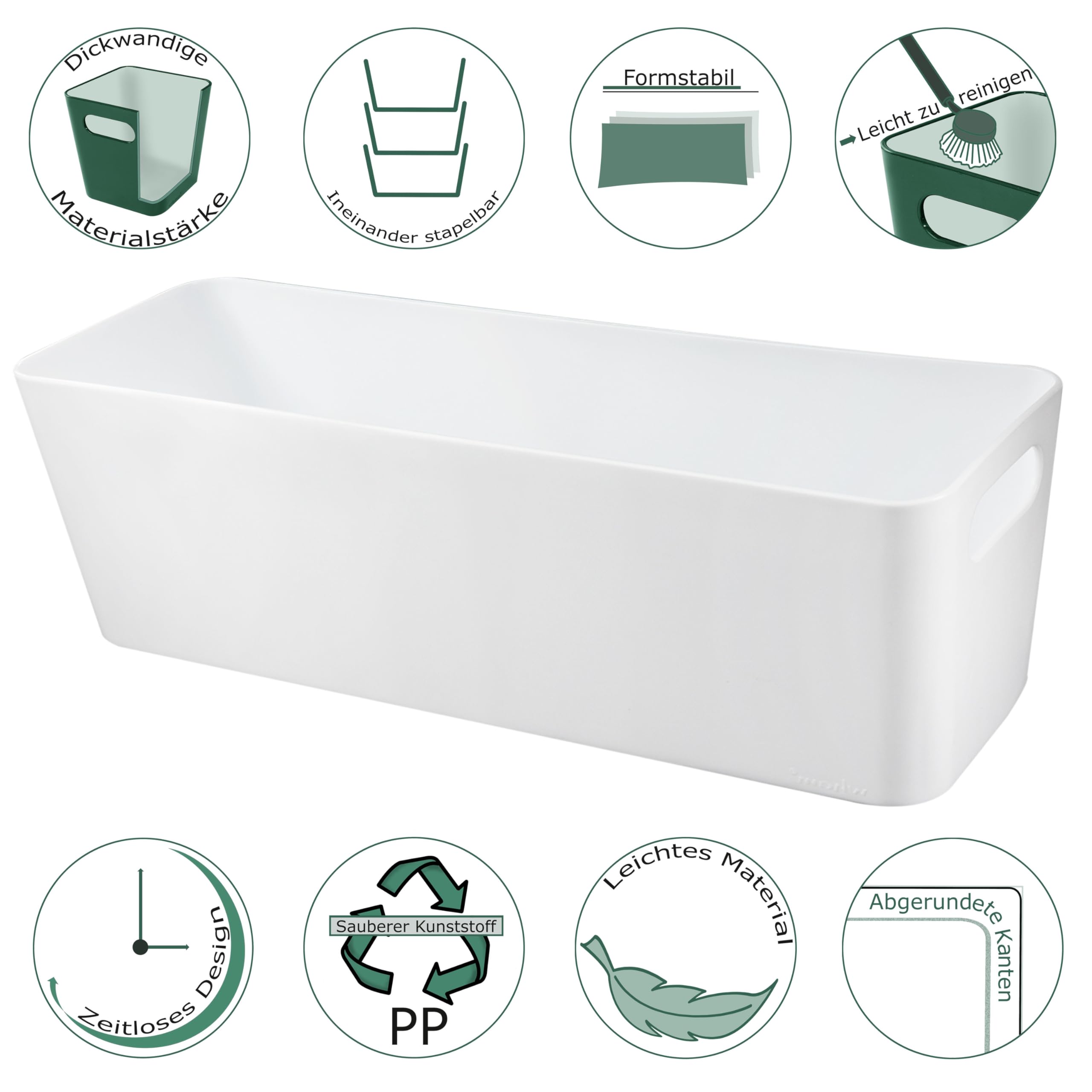 12x Ordnungsbox 10cm hoch WEISS 30x10x10cm 2L Schublade Kunststoff Bad Korb