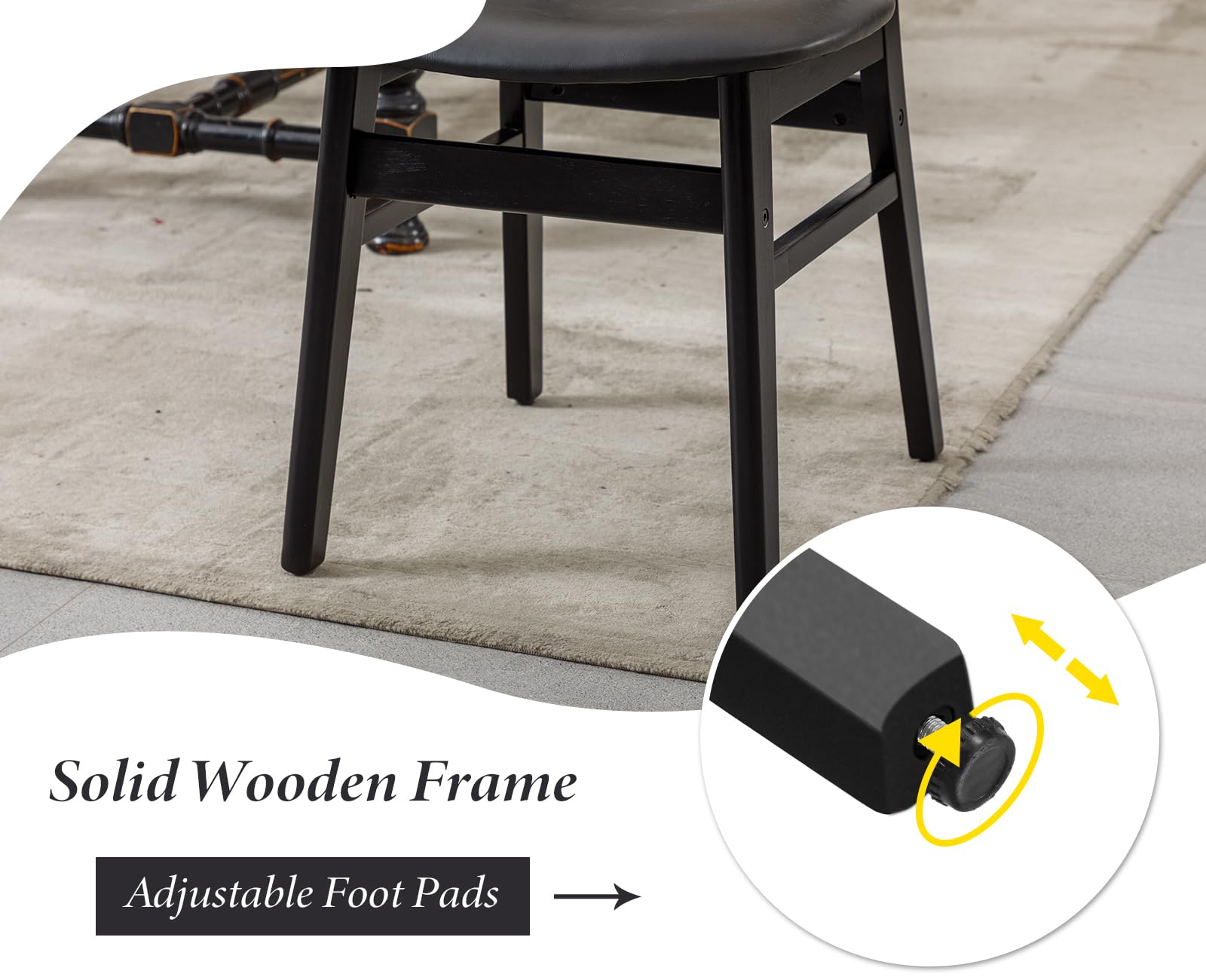 chairus Set di 2 Sedie Cucina in Legno Sedia da Pranzo in Ecopelle Sedia Imbottita con Schienale in Rattan Sedie da Salotto per Sala da Pranzo/ Soggiorno/Camera da Letto, Nero