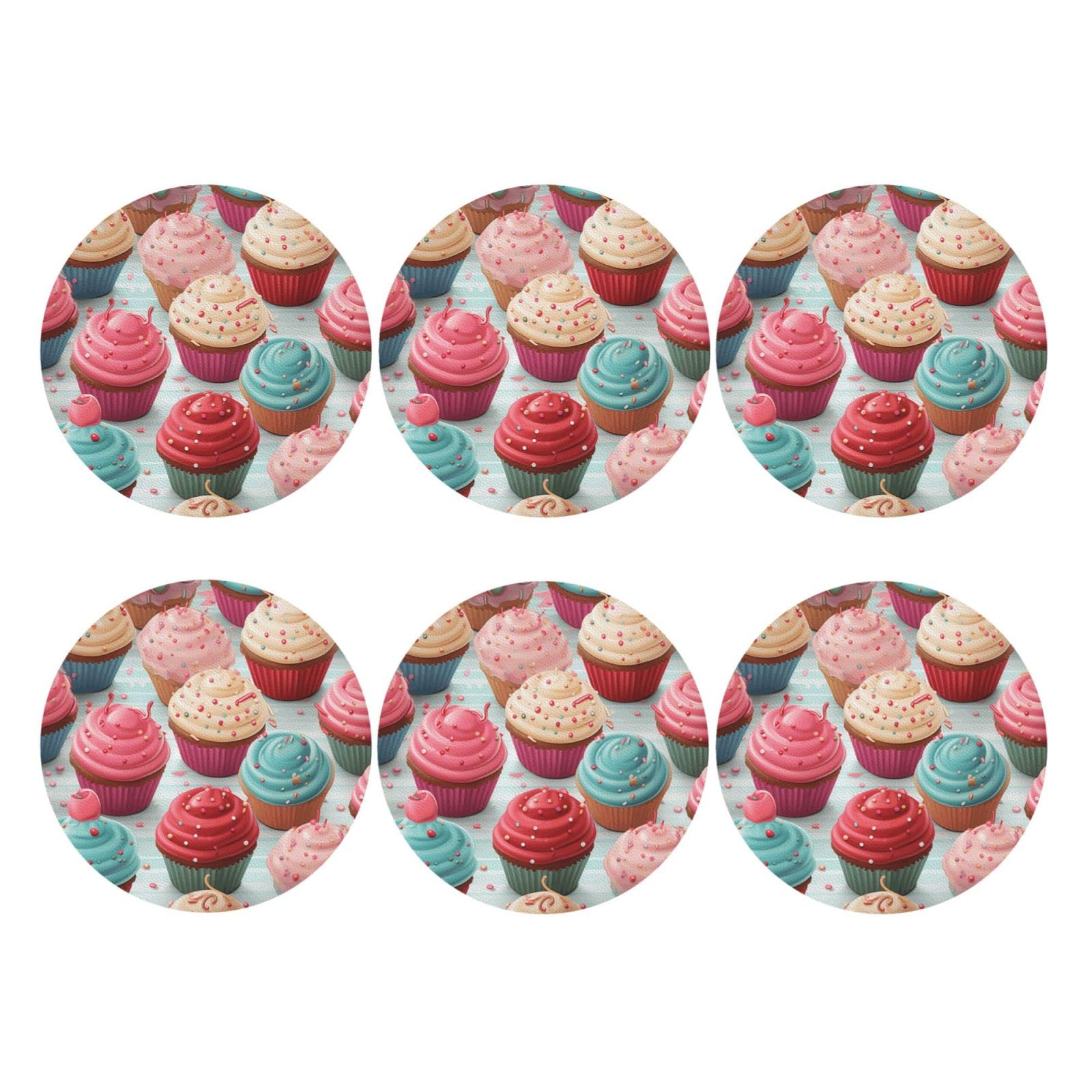 6pcs Leather Coasters for Drinks, Colorful Sweet Lollipop Cupcake Donut Drink Coasters for Tabletop Protection, 4" Cup Coasters for Coffee Table Decor, Non-Slip Drinking Cup Mat for Hot Or Cold Drink