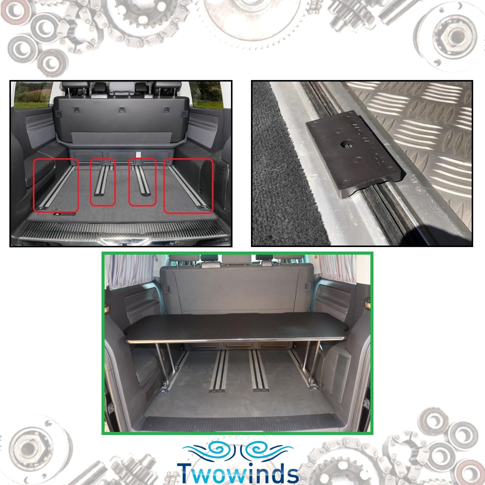 Twowinds Uchwyt na szynę Stojak Ładowanie Prowadnica Wewnętrzna Prowadnica Przesuwne Meble mocujące, Frigo, Potty, Kompatybilny z VW T5 T6 Multivan Transporter California (8 sztuk)