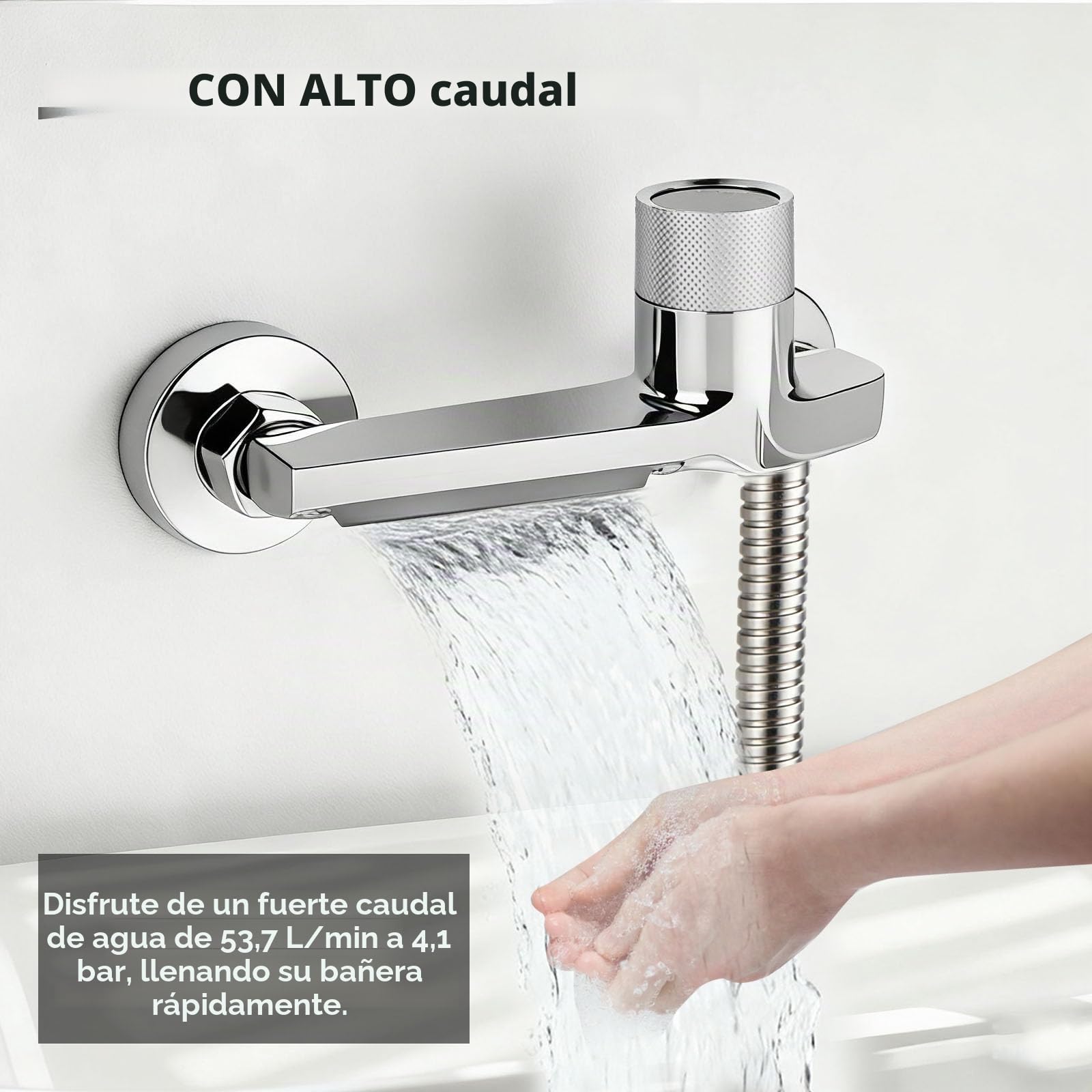 Grifo de bañera con termostato con 2 salidas, grifo de ducha con botón de seguridad, grifo mezclador para bañera y ducha, montaje en pared, cromado