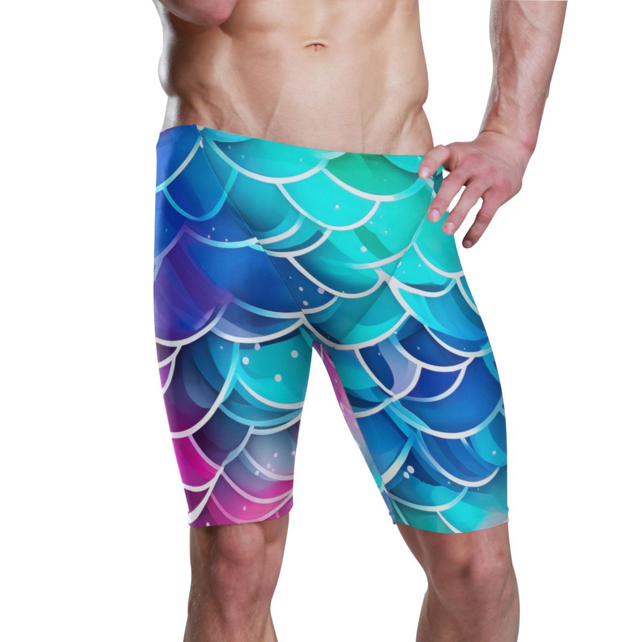 Color Mermaid Fish Scale Men's Swim Jammers Swimsuit M B0401388