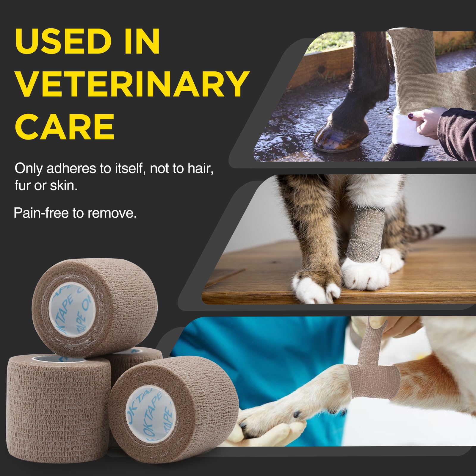 OK TAPE 12 Rolls Self Adhesive Bandage Wrap, Elastic Athletic Tape, Self Stick Bandage Tape, Vet Wrap, Medical Wrap for Wrist, Feet, 2" x 5 Yards - Black