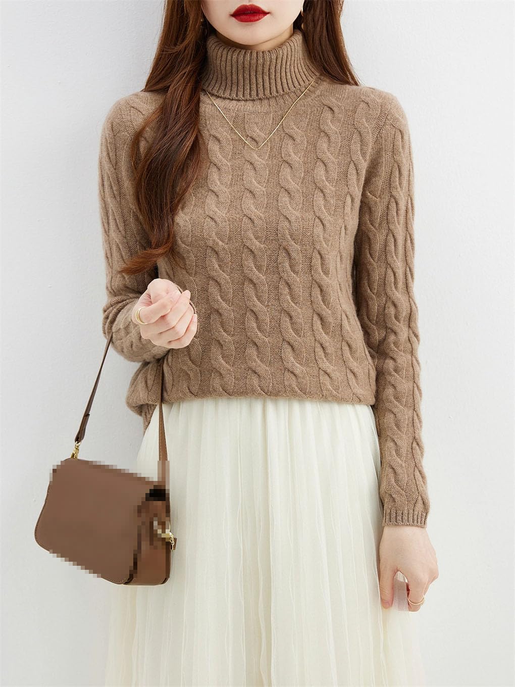 keusyoi Ropa de invierno para mujer, suéter de cuello alto 100% lana merino, suéter de punto de otoño, suéter de manga larga