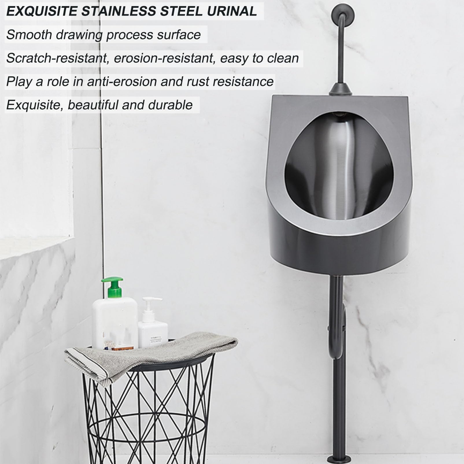 OTQEFTN Universal Washout Urinal Bathroom Toilet, Men's Adult Urinal Troughs, Commercial Durable Urinal Stainless Steel Urinal, Modern Metal Creativity Urinal for Bar/Airport/Hot